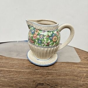 Vintage 30s Petit-point Floral Creamer with Attached Base